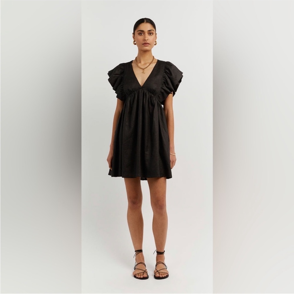 DISSH Bonnie Frill Linen Mini Dress Black Size 2